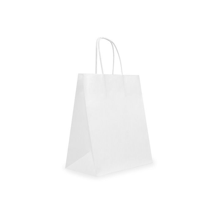 Papīra maisiņi 22x12x25cm ar vītiem rokturiem, balti, 10 gab