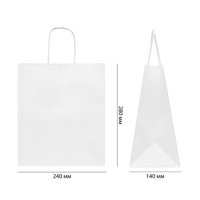 Papīra maisiņi 24x14x28cm ar vītiem rokturiem, balti 12 gab