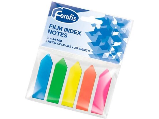 Plastikāta indeksi FOROFIS 5 neona krāsas x 20lp. 44x12mm, 91037