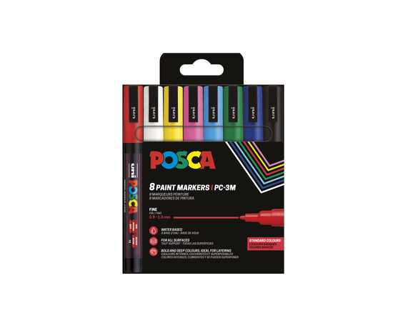 Marķieris ūdens bāzes UNI Posca PC-3M 8 krāsas kartona kastītē, Standard colours