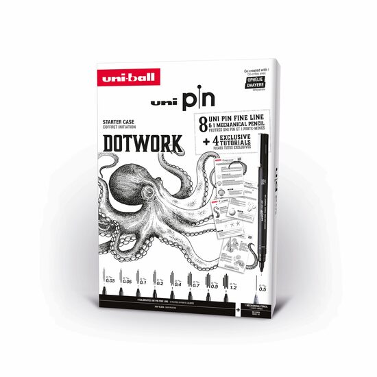Marķieru UNI PIN komplekts Nr.4 Dotwork 8 gab.+ zīmulis Shalaku S 0,5mm + pamācība