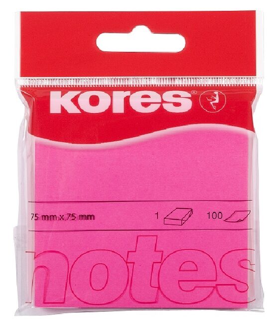 Līmlapiņas KORES 75*75mm 100lp PP iepakojumā, neona rozā, 10671012