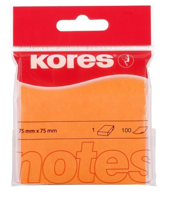 Līmlapiņas KORES 75*75mm 100lp PP iepakojumā, neona oranžas, 10671013