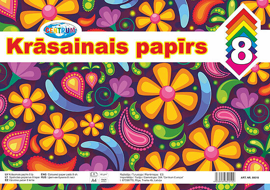 Krāsainais papīrs A4 8lp. 80010
