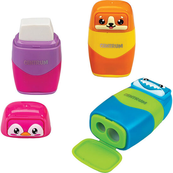 Zīmuļu asināmais plastmasas "2 in 1 Animals", ar 2 asmeņiem, dzēšgumiju un savācēju, 81234