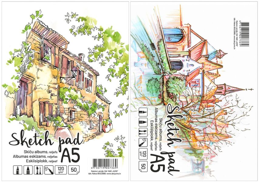 Skiču ALBUMS A5 zīmēšanai, spirālē, 120g reljefs, 50 loksnes