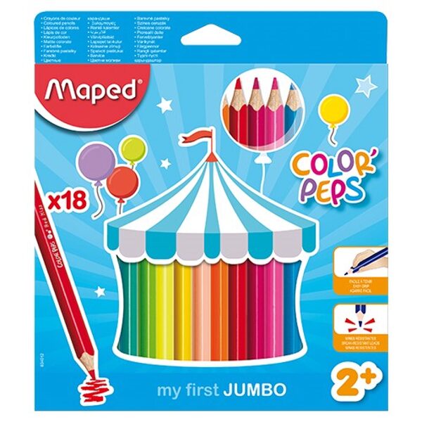 Zīmuļkrāsas MAPED "Jumbo Maxi" 18 krāsas FSC, 12365318