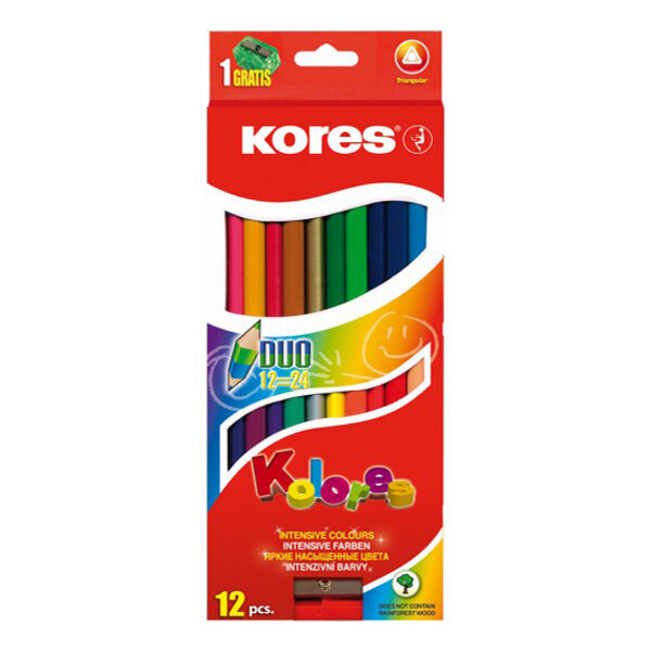 Zīmuļkrāsas KORES KOLORES DUO 3-kantīgie, 12 gab. = 24 krāsas, 12371212