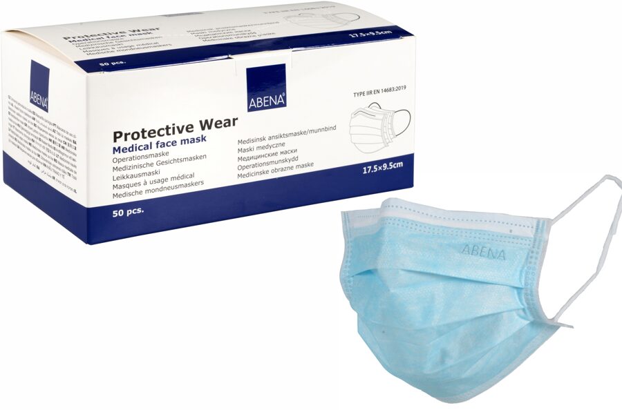 ABENA Disposable face mask with rubber, surgical protective mask, 3 * layers, type IIR, disposable, 180705002