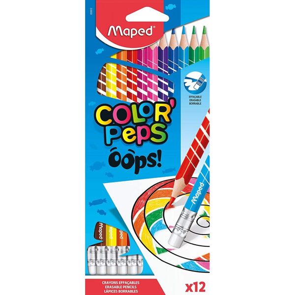 Zīmuļkrāsas MAPED ar dzēšgumiju "Color`Peps Oops" 12kr., 12365210