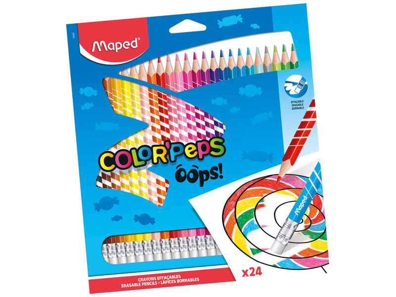 Zīmuļkrāsas MAPED ar dzēšgumiju "Color`Peps Oops" 24 krāsas, 12365211