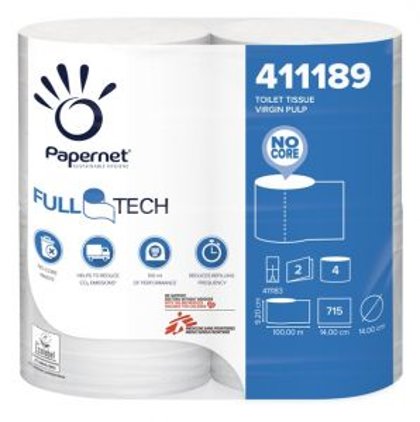 Tualetes papīrs "Papernet Full Tech", bez spoles, 2 kārtas