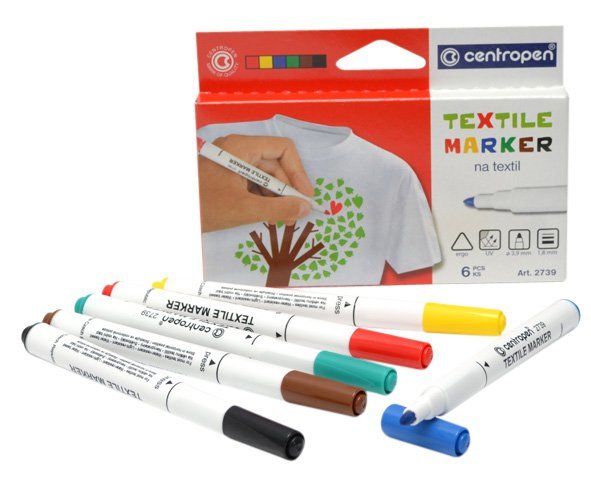 Flomasteri 6 krāsas, tekstila, 1,8mm, , Centropen, (CP 2739/06) [10/50]