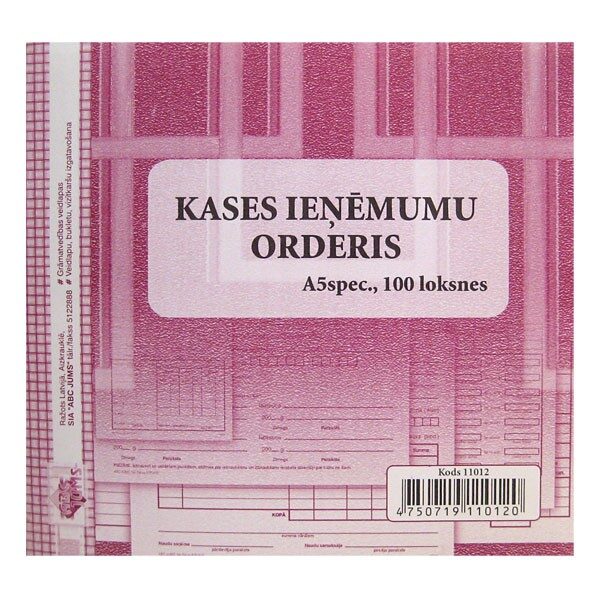 Kases ieņēmumu orderis mazais, 100 loksnes