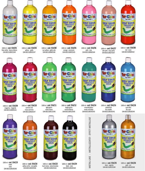 Tempera guaša krāsa ToyColor - superwashable 1000ml dažādas krāsas
