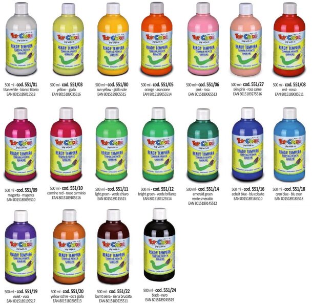Tempera guaša krāsa ToyColor - superwashable 500 ml, dažādas krāsas