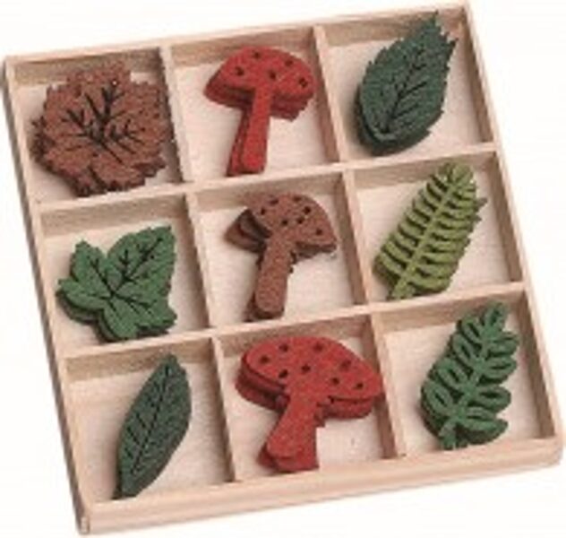 Filca ornamentu komplekts Mushrooms-Leaves, 45gab.
